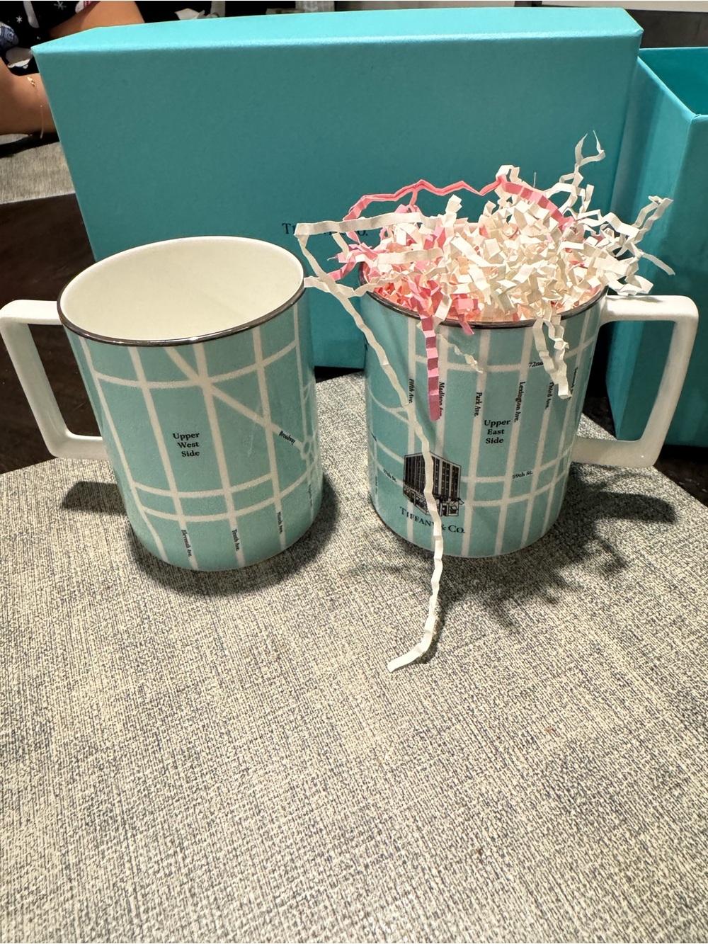 Tiffany & Co. Map Pattern Ceramic Mugs in Robin’s Egg Blue - Pair